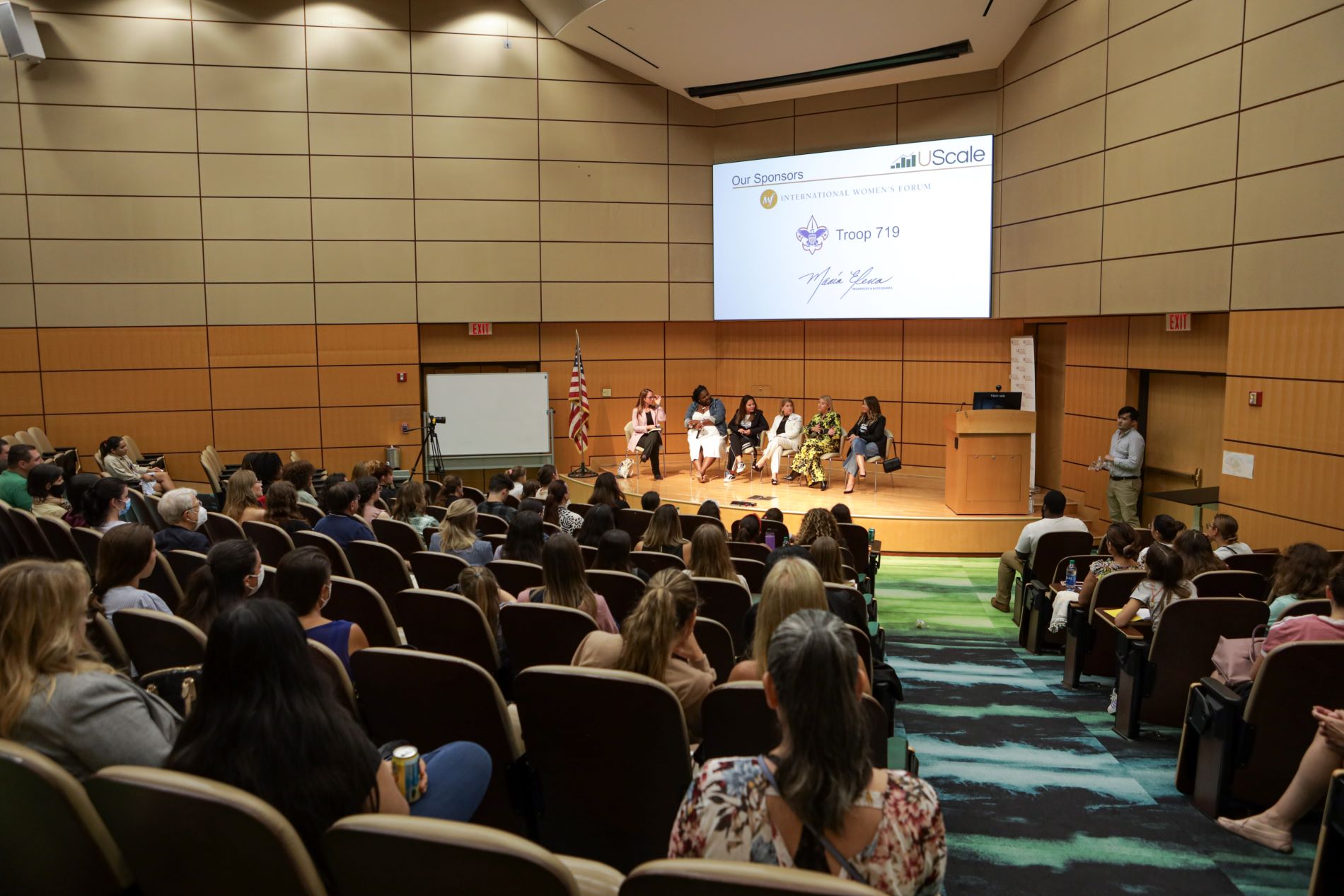 students sit in a lecture hall